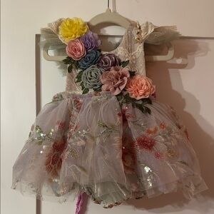 Floral Lace Kids Dress with Multicolor Accents